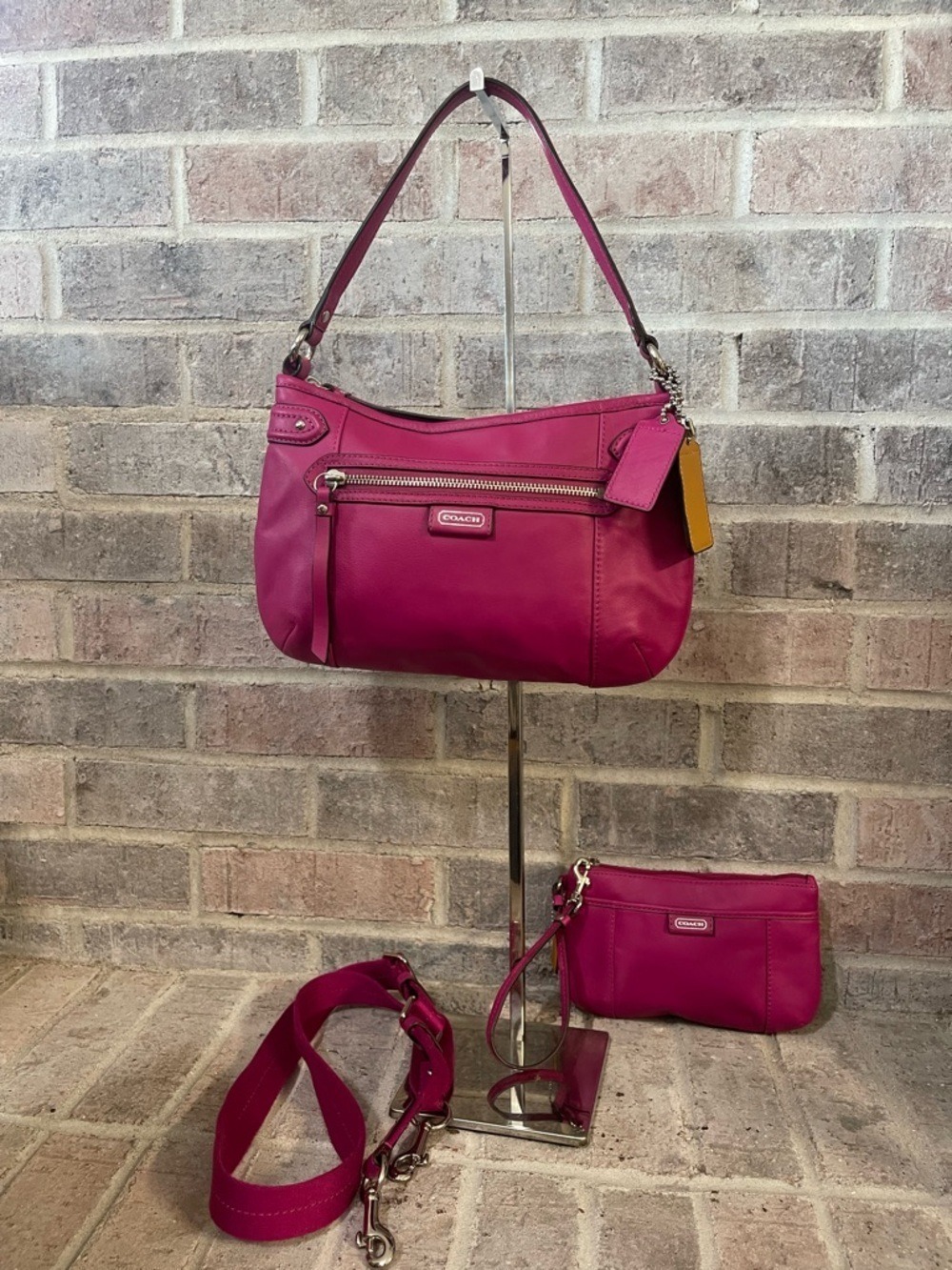 Coach Magenta Shoulder Bag with Removable Strap and Wristlet